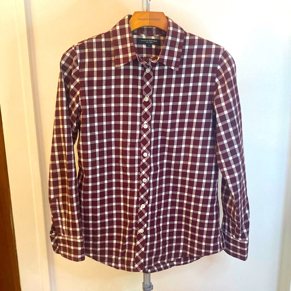 Banana Republic Maroon Checkered Shirt